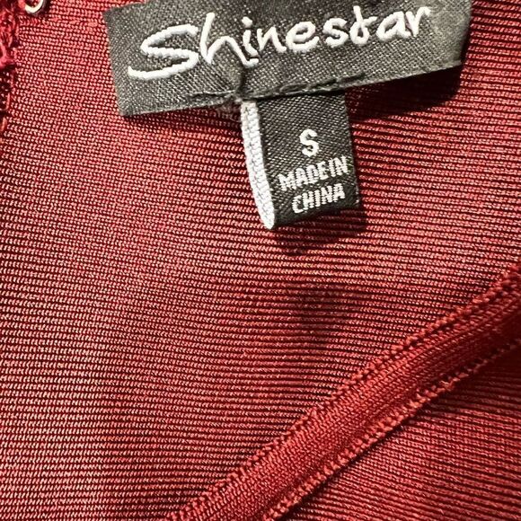Womens Shinestar Strappy Mini Bodycon Bandage Party Burgundy Dress Size S - Picture 3 of 3